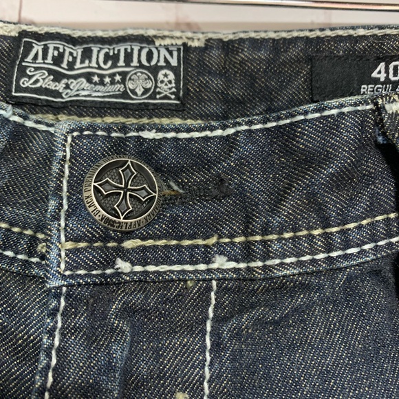 Affliction Buckle Grant Dark Blue Relaxed Distressed Jeans Size 40 x 31 - Picture 4 of 8